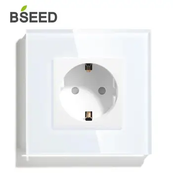 BSEED Nepremočljiva električno Vtičnico EU Standard USB Bela Črna Zlati Eno Kristalno Steklo Plošče Električno Vtičnico