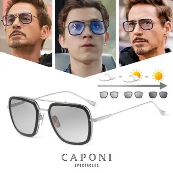 CAPONI Moških Kvadratnih sončna Očala Photochromic Tony Stark, Iron Man, Letnik Polarizirana Očala Modnih Odtenkih Za Ženske UV400 BS6618