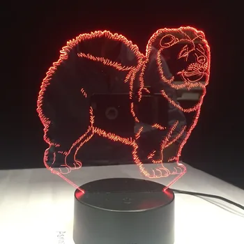 Chow Chow Pes 3D Lučka Noč Svetlobe Otrok Igrača LED 3D Dotik namizne Svetilke 7 Barv Utripajoče LED Luči, Božični Okraski za Dom