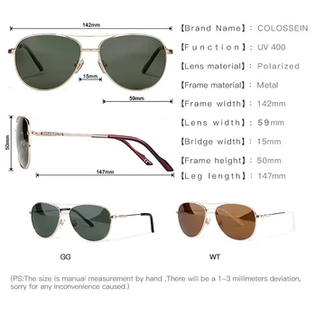 COLOSSEIN Polarizirana sončna Očala Ženske Modni Retro Kovinski Ovalne Gradient Okvir Objektiv Moški Letnik Očala sončna Očala UV400