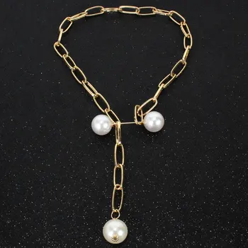 D&D modni dodatki pogodbeno votel pravokotnik nastavljiv imitacije biserno ogrlico, obesek za ženske ključnico verige ogrlica