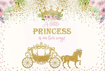 Dekle Baby Tuš Ozadje Malo Princesa Na Poti Babyshower Stranka Ozadju Plakat Zlato Royal Prevoz Photo Booth Banner