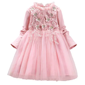 Dekleta princesa Obleko 2020 Jeseni, Pozimi Elegantno Dekle Otroci Dolg Rokav Roza Modra Obleka rojstni dan, Božič Otroci Oblačila