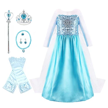 Dekleta Pustni Kostum Princeska Otrok Elsa Obleko Z Dolgimi Rokavi Snow Queen Sequined Rojstni Dan Obleko Otroci Prikrivajo Plašč