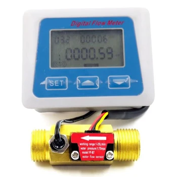 Digitalni Lcd Zaslon Pretok Vode Tipalo Meter Merilnik Pretoka Rotameter Temperatura, Čas Snemanja Z G1/2 Senzor Pretoka