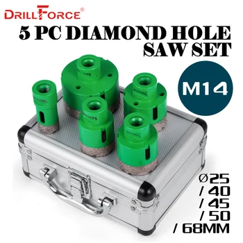 Drillforce 5PCS Diamantne Kronske Žage Nastavite 25/40/45/50/68mm M14 Trajne Carborundum Keramike M14 Nit Vaja Jedro