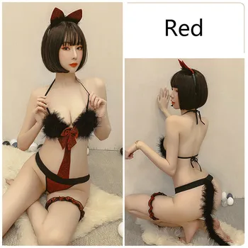 Erotično Cosplay Kostum Slutty Katze Enotno Odprte Mednožje Bodysuits Porno Cat Dekle Enotno Seksi Japonski Poredna Perilo Igro Sex