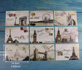 Evropa Kartice Razglednice Parizu, Londonu Papir, Kartice Rojstnodnevno voščilnico 18pcs/paket 9 Vzorcev mix