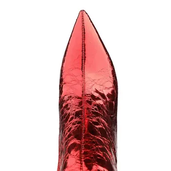 Evropski in Ameriški metal kamen vzorec debel visoko peto strogo vertikalne čevlji plus velikost pokazal rdeči ženski zimski škornji
