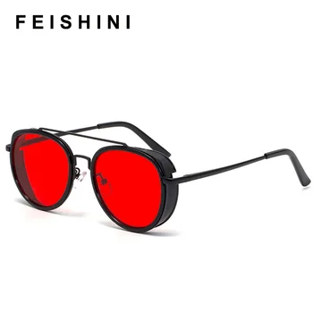 FEISHINI Gothic Steampunk Okrogla sončna Očala Mujer Rdeče Buljiti Luksuzni Modna sončna Očala Za Ženske Letnik Oculos Ženski Odtenki