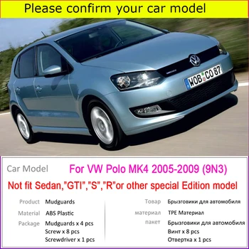 Garde mulja Za VW Volkswagen Polo Mk4 9N3 2009~2005 Spredaj Zadaj Avto Fender Zavihki Splash Zavihek Blatniki Pribor 2008 2007 2006