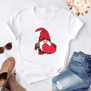 Gnome Ljubezen Tiskanje Valentines Grafični T Srajce Harajuku Majica Nekaj Oblačil Korejski Plus Velikost Oblačila, Casual Vrhovi Ženske 2020