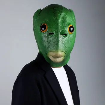 Halloween Smešno Cosplay Kostum In Maska Unisex Odraslih Karneval Stranka Zeleni Ribe Glavo, Masko Pokrivala