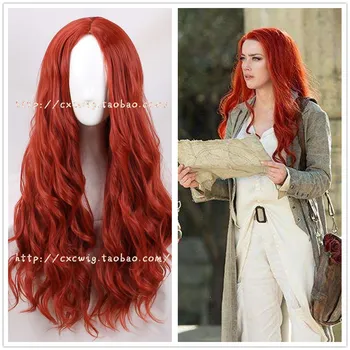 Halloween Ženske Aquaman Mera cosplay lasuljo Mera rdeče dolge valovite lase lasuljo kostume z brezplačno lase skp