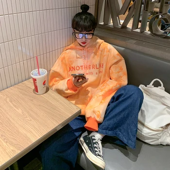HanLadies Harajuku slog tie-dye plus žamet debele hooded vrh priložnostne oranžna oblačila trend