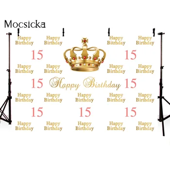 Happy Birthday sladko 15. rojstni dan dekoracijo royal crown photo booth ozadju studio dekle petnajst rojstni dan photobooth