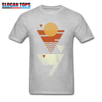 Harajuku T-shirt Moški Priložnostne Počitnice T Shirt Sonce. Morje. Pesek. Morski pes. Retro Geometrijske Oblikovalec Tshirt Bombaž Black Programer Tees
