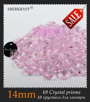 HIERKRYST 100 kos 14 mm Octagon Kroglice Kristalno Steklo Lestenec Deli Mavrice Maker Prizme Obeski Priključki Pink #02