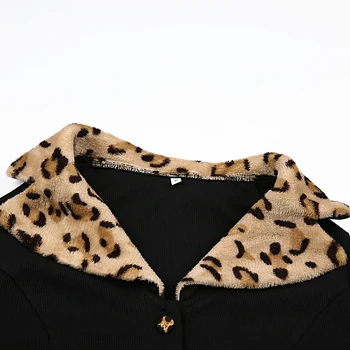 Iamhotty Femme Oblačila 2019 Ulične Dolg Rokav Turn-Dol Vratu Camisas Mujer Leopard Sponke Jeseni Zip-Up Majica S Kratkimi Rokavi Za Ženske
