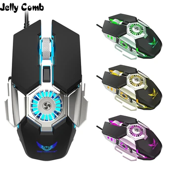 Jelly Glavnik Žično Poklic Gaming Miška z Hladilni Ventilator LED Osvetlitvijo 7 Gumbi 6400 DPI USB, Žična Miši za LOL Igra, Igralec