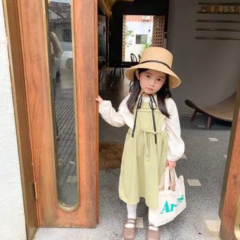 Jeseni Nov Prihod v korejskem slogu bombaž pure color all-tekmo vroče prodaja brez rokavov suspender obleko za cute sweet baby dekleta