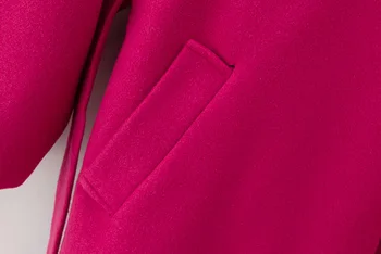 Jeseni Ženske Outwear 2019 Nov Modni Rose Pink Barve Poln Rokav Sashes Sodobne Lady Volnene Plašč
