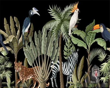 Jungle Zidana Ozadje Zebra, Tiger po Meri Cartoon Živali Notranje opreme za Ozadje v Tropskega Deževnega Gozda