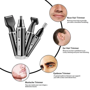 Kemei nos brivnik 4-v-1 za lase clipper varno nega obraza za nos hair trimmer moda električni britev moške nega brivnik 5