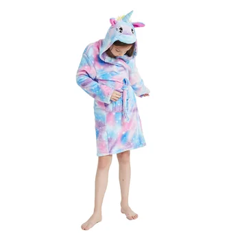 Kigurumi Samorog Hooded Otrok, kopalni Plašči Otroška Mavrica Kopel Haljo Živali Za Fante, Dekleta Pižame Nightgown Otroci Sleepwear 3-12Y
