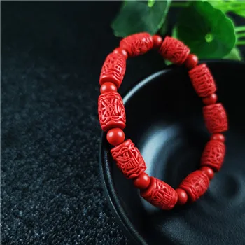 Kitajski Red Organskih Cinnabar Carving kroglice Elastično Zapestnico Modni Moški Ženska Srečo, Amulet Darila Nakit Novo W9