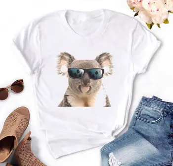 Koala Žvečilni Gumi Print majica s kratkimi rokavi Ženske Poletje Harajuku Priložnostne Smešno t-shirt Bela Hipster Tee Shirt Femme Modi Vrh