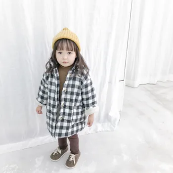 Korejski slog 2020 dekleta fantje moda kariran volnene debele plasti Otroci toplo prešite mid-dolžina jakne Pozimi