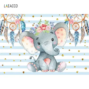 Laeacco Slon Baby Tuš Lovilec Sanj, Cvetje Akvarel Proge Foto Kulise Fotografija Ozadja Za Foto Studio