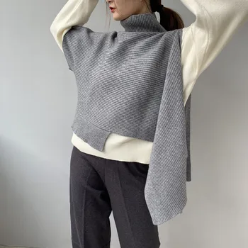 LANMREM brez rokavov kintted šal pulover famale nichde design 2020 jeseni, pozimi novi korejski nezakonitih vrhovi svoboden turtleneck J809