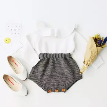 Lepe Nove Volne, Pletenje Mozaik igralne obleke za Baby Girl Obleke Vrhovi Dolg Rokav Ruffle Romper Hlače, Obleke, Otroška Oblačila