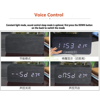 Lesene Digitalni LED Budilka Glasovni Nadzor USB/AAA Pogon Elektronski Tabela Ura Večfunkcijsko Temperatura Desk Watch Dekor