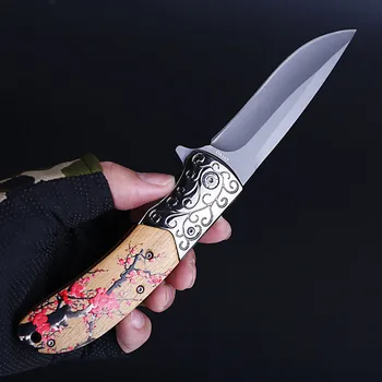 Leseni ročaj Zložljiv nož Taktično Preživetje Noži Lov Kampiranje Rezilo Multi Visoko Trdoto Vojaške Preživetje Žepni Nož