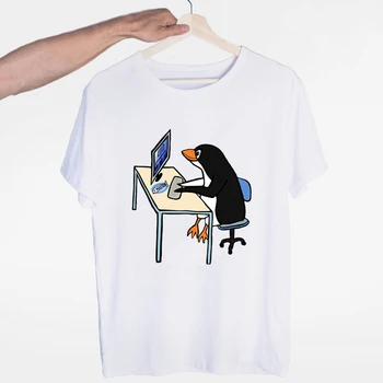 LINUX Pingvin V Računalnik, T-shirt O-Vratu, Kratke Rokave Poletje Priložnostne Modna Unisex Moških in Žensk Tshirt
