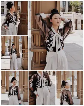 [LIVIVIO] Vezenino Prosojna Majica 2020 Poletnih Oblačil Žensk Povoj Vrhovi Dolgo Luč Rokav Vintage Ženske Bluzo korejski