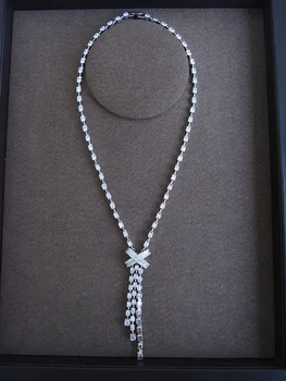 Luksuzni AAA kubičnih cirkonij križ jasno kamni tassel ogrlico in uhani nastavite,Poroka/Stranka/večerja Nakit za Ženske S7148