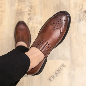 Misalwa Ročno Slip-on Moški Brogue Modni Čevlji Poročni Čevlji Oxford čevlji Za Moške Britanski Stil Moških Oxfords