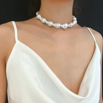 Moda Divje eno plast ogrlica z preprosta Baročna nepravilno oblikovan biser za trendovski očarljive ženske, darila debelo