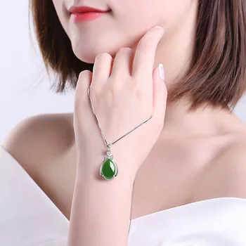 Moda spusti detelja green jade smaragdno dragih kamnov diamanti obesek ogrlice za ženske, bela, zlata, srebrna barva choker nakit