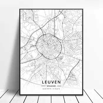 Mons Liege Charleroi Leuven Ghent Antwerpen, Bruselj, Belgija Platno Art Map Plakat