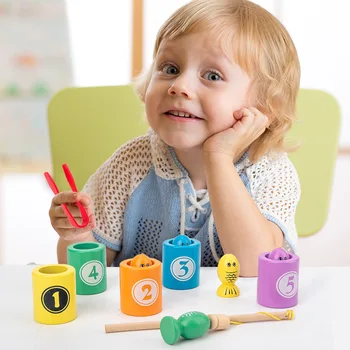 Montessori Ribolov Igrače Sortiranje Ujemanje Barv Lesenih Magnetnih Ribolov Posnetek Igro Baby Štetje Izobraževalne Igrače za Otroke