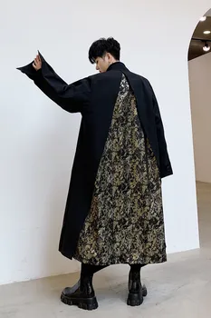 Moški Letnik Vzorec Splice Svoboden Priložnostne Dolgo Jakno Jarek Plašč Moški Japonska Ulične Hip Hop Gothic Kimono Suknji Cardigan