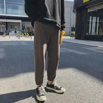 Moški ženske športne hlače pozimi bombaž hlače debele korejski priložnostne deveti hlače japonski ulične nekaj svoboden metrov dolge hlače