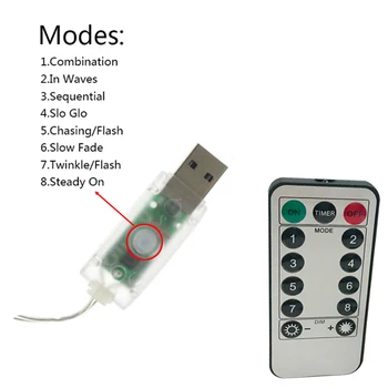 Možnost zatemnitve 8 Načini USB Led Niz Luči z 13Keys Daljinsko Controlle Bakrene Žice flash svetlobe Vodotesen IP65 Za Počitnice Razsvetljavo