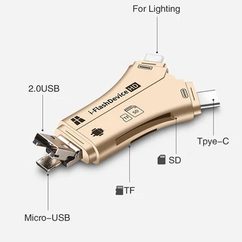 Multi-funkcija 4 v 1 i pomnilniški ključek USB, Micro SD/TF Card Reader Adapter Za iPhone, iPad, Macbook Android Fotoaparat, USB 2.0 tip-c