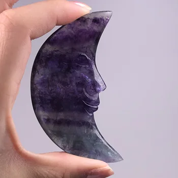 Naravni fluorite kristal, ročno izrezljano luna v obliki umetnine reiki zdravilna meditacija